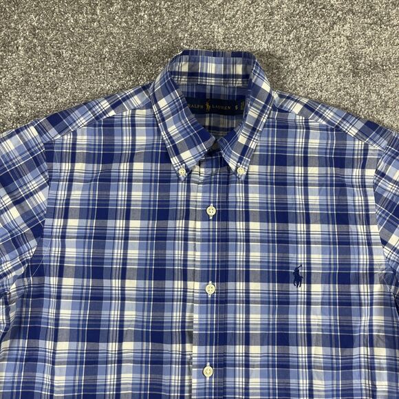 Ralph Lauren Button Down Shirt Mens Small Plaid Blue Short Sleeve - Picture 1 of 10